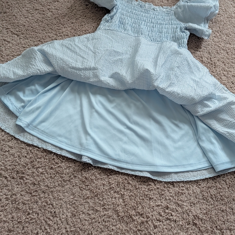 TCEC Light Blue Puff Sleeve Square Neck Smocked Mini Dress Size Medium - Picture 5 of 10